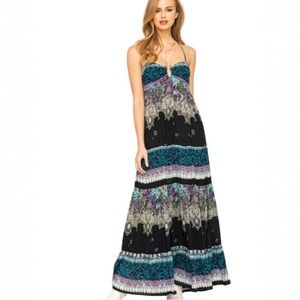 Free People Give a Little Maxi Dress in black with blue paisley print Small